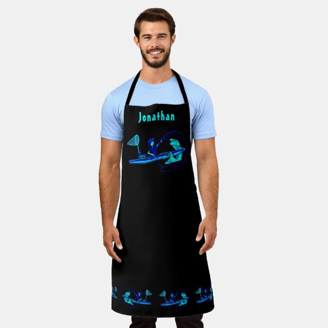 Tablier Kayak Pêche bleu et bleu sur noir (Porté)
