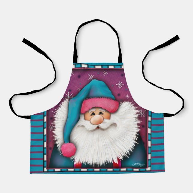 Tablier Kid’s Cute Père Noël Nom Customisé Blue Pink (Recto)