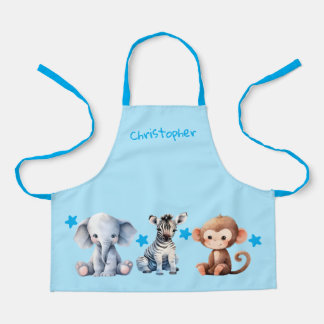 Tablier Kid's add name cute animals stars blue