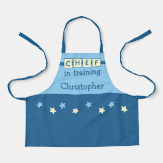 Tablier Kid's Chef name stars blue yellow