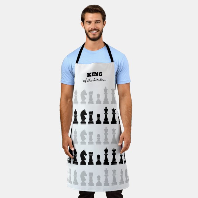 Tablier King Of The Kitchen Chess Black White Motif (Porté)