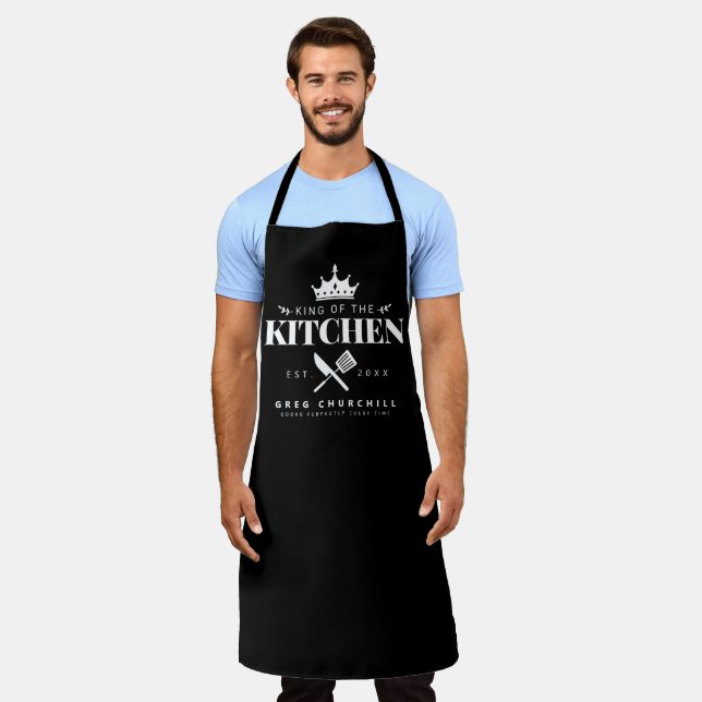 Tablier King of the Kitchen Foodie Men Personnalisé Noir (Porté)