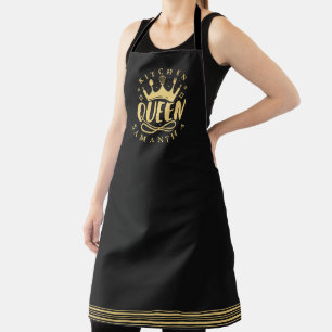 Tablier Kitchen Queen Gold Couronne Nom personnalisé