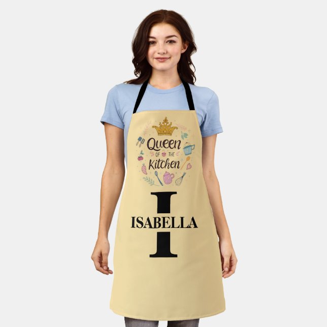Tablier Kitchen Queen Name Monogram Design (Porté)