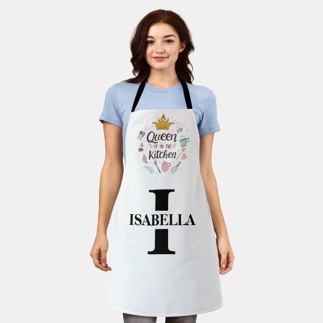 Tablier Kitchen Queen Name Monogram Design (Porté)
