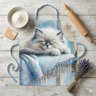 Tablier Kitten Endormi Rêve Campagnard Bleu Cottagecore