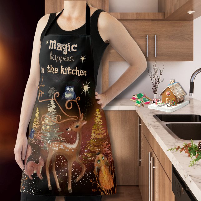 Tablier La magie se passe dans la cuisine - Noël fantasque (Magic Happens in the Kitchen- Whimsical Christmas Apron)