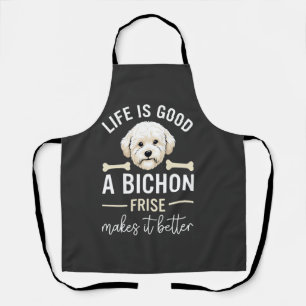 Tablier La vie est bonne Bichon Frise Os de Chien Fourrure