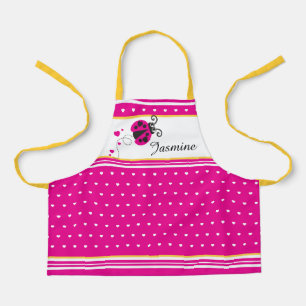 Tablier Ladybug coeur point rose blanc jaune nom personnal