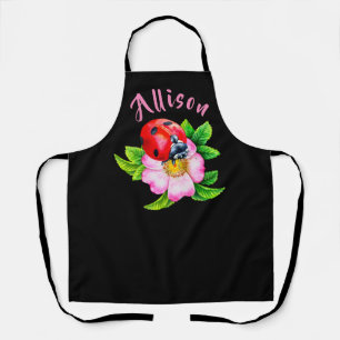 Tablier Ladybug Floral Black Women's Name Apron