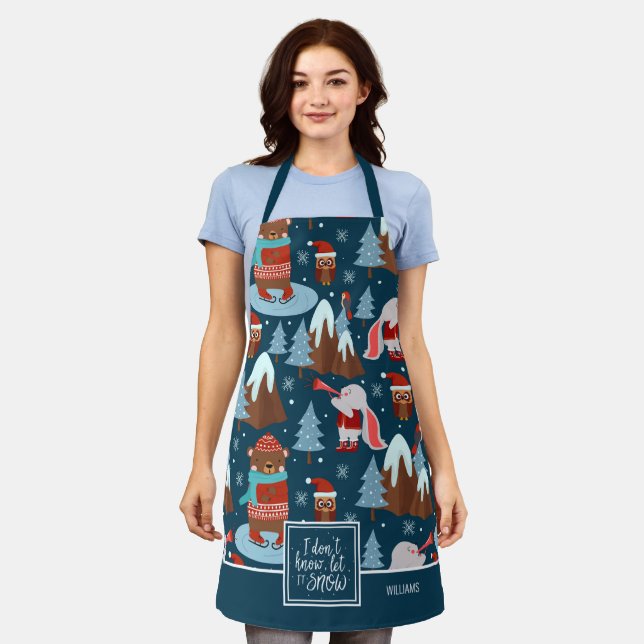 Tablier Laisser neiger mignon Nom animal Cuisine bleue (Porté)