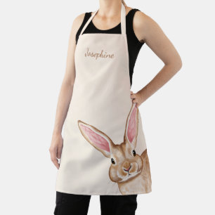 Tablier Lapin à l'aquarelle marron avec de grandes oreille