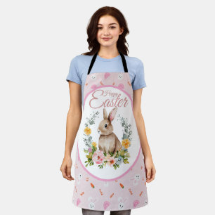 Tablier Lapin de Pâques aquarelle mignon Couronne florale