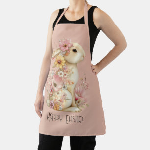 Tablier Lapin de Pâques heureux et fleurs