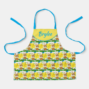 Tablier Lapin de Pâques monogrammé et jonquilles jaunes En