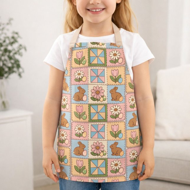Tablier Lapin de Pâques pastel mignon Patchwork de fleurs  (Créateur téléchargé)