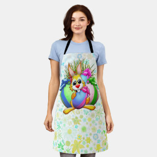Tablier Lapin drôle mordant un œuf de Pâques
