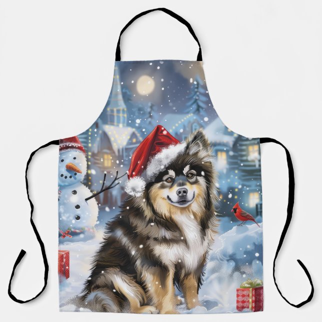 Tablier Lapphund finlandais Winter Wonderland Noël Joie (Recto)