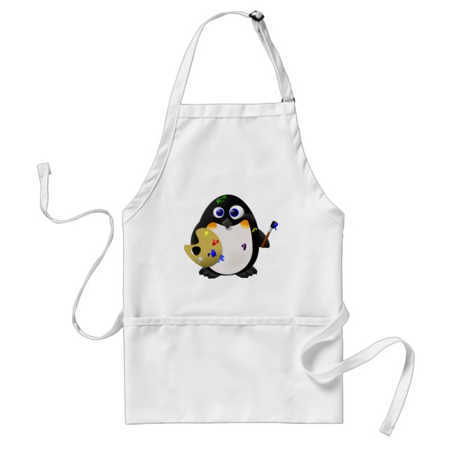 Tablier "L'artiste" -- Pingouin mignon de peintre (Devant)