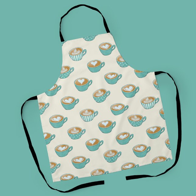 Tablier Latte Art dans de mignons cafés bleus (Turquoise Latte Art Pattern Apron)