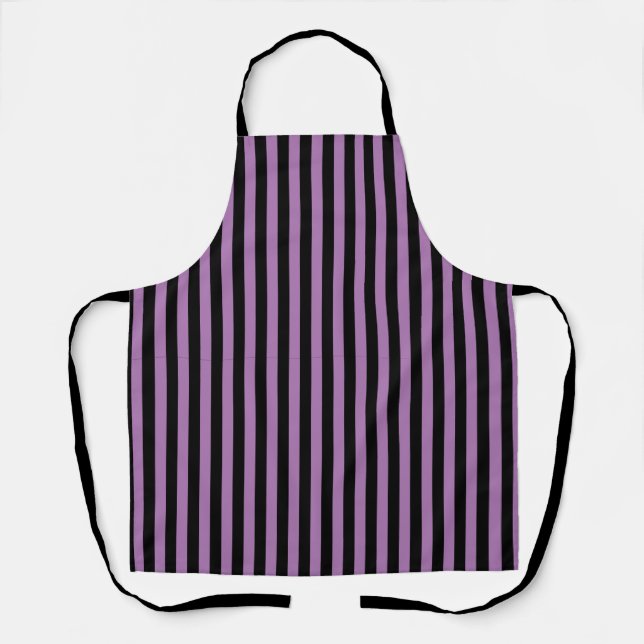 Tablier Lavande chic violet et bandes verticales noires (Recto)