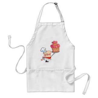 Tablier Le chef fier supportent le gâteau