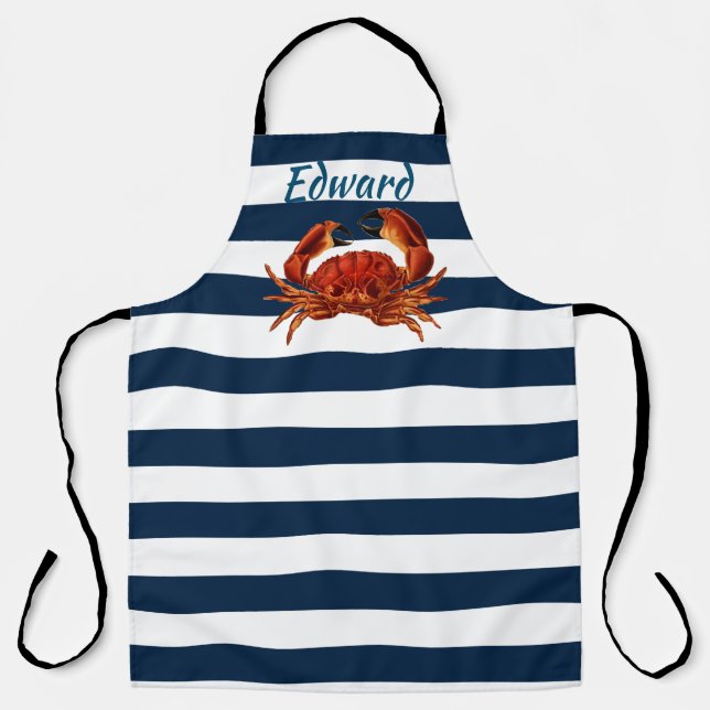 Tablier Le crabe rouge côtier en bandes marines (Recto)