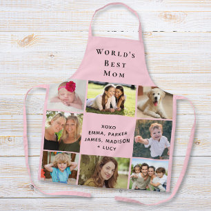 Tablier Le meilleur collage photo de maman du monde rose