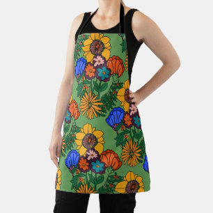 Tablier les années 70 Retro Floral Green - Retro moderne d