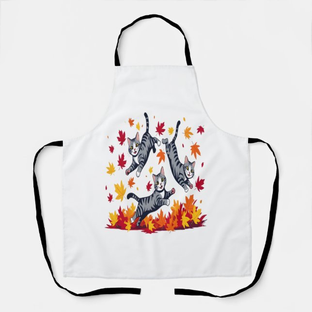 Tablier Les chats jouent dans les feuilles d'automne (Recto)