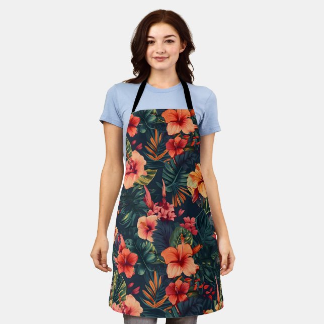 Tablier Les Fleurs D'Hibiscus, Un Modèle Floral Tropical (Porté)