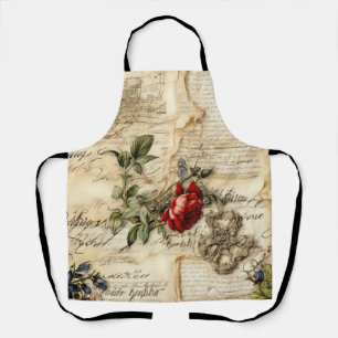 Tablier Lettre vintage d'amour parchemin avec fleurs (9)