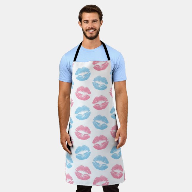 Tablier Lèvres bleues et roses Motif, Baguette à lèvres, B (Porté)