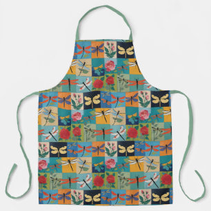 Tablier Libellules Colorées Et Roses Patchwork