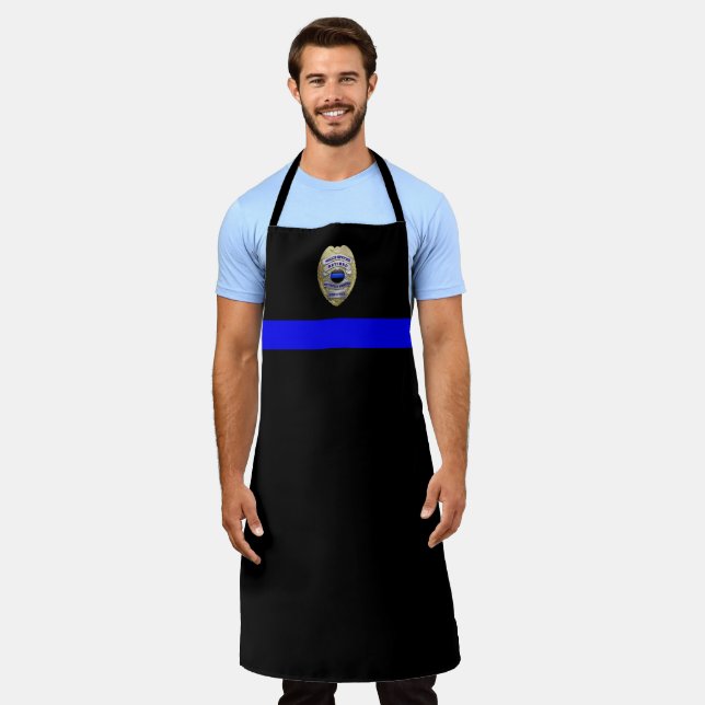 Tablier Ligne Bleue Mince - Police Retraitée Longue Apron (Porté)