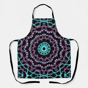 Tablier Lilac, mandala noir et turquoise.