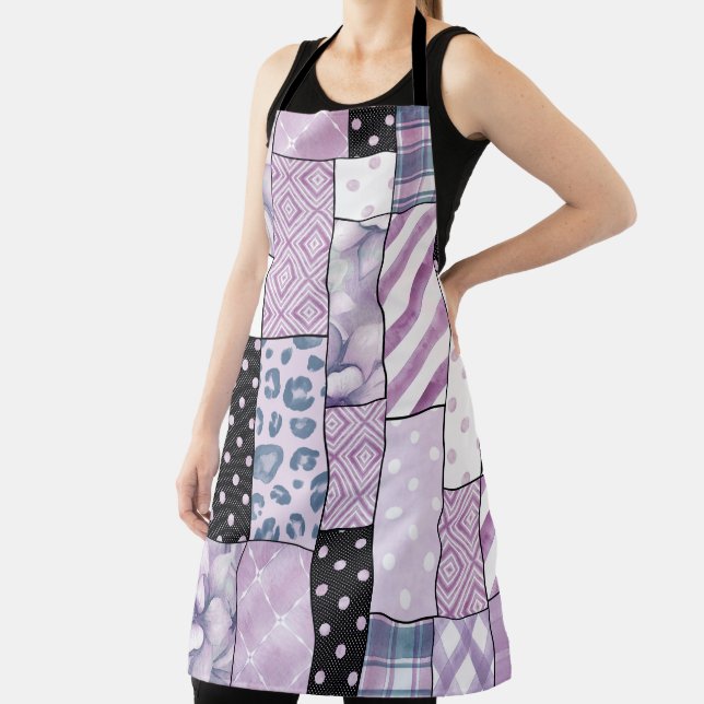 Tablier Lilac Patchwork Boho Kitchen Apron (Insitu)