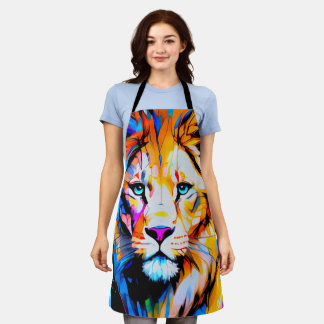 Tablier Lion coloré yeux bleus brillants bleus
