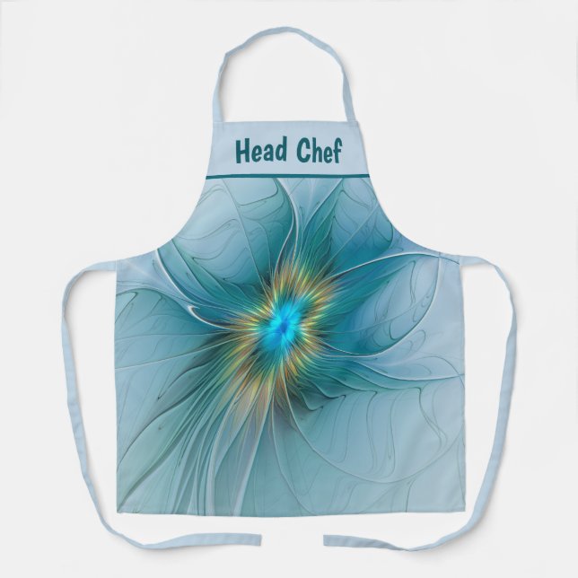 Tablier Little Beauty Modern Blue Gold Fractal Art Flower (Recto)