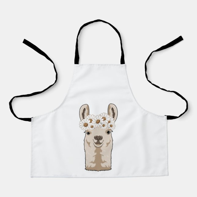 Tablier Llama aux fleurs blanches (Recto)