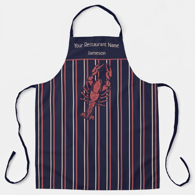 Tablier Lobster Navy Blue And Red Stripe Restaurant (Recto)