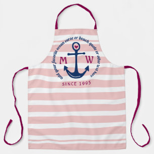 Tablier Logo du monogramme nautique en Ancre rose du coeur