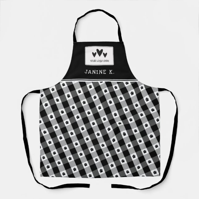 Tablier Logo Empreinte de patte noir blanc Groomer chien (Recto)