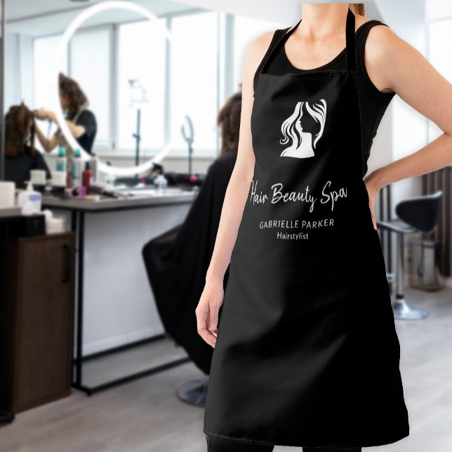 Tablier Logo salon de cheveux élégant noir et blanc employ (Créateur téléchargé)
