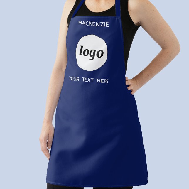 Tablier Logo Simple Avec Marque Commerciale En Texte Bleu  (Logo with custom text business branding promotional navy blue   apron)