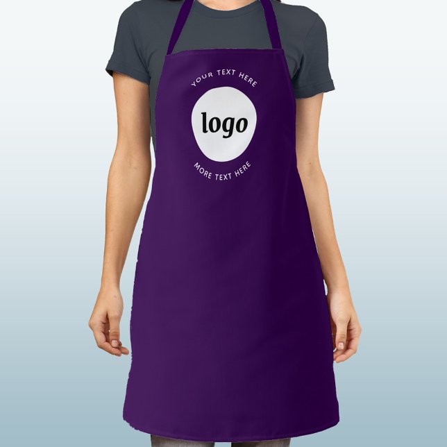 Tablier Logo Simple Texte Professionnel Plum Promotionnel  (Simple logo with custom text business branding promotional dark plum purple apron)