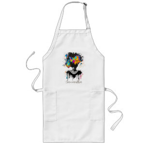 Tablier Long Artiste Abstraite Afro Woman   Noir et blanc