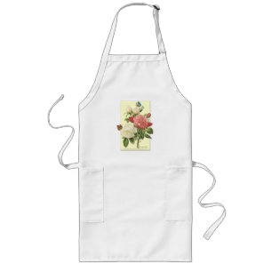 Tablier Long Blanc rose Vintage Roses botaniques