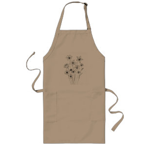 Tablier Long Bouquet Floral Élégant en Dessin au Trait