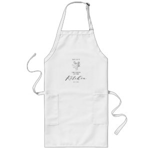 Tablier Long Bouquet floral noir Nom et Reine de la cuisine